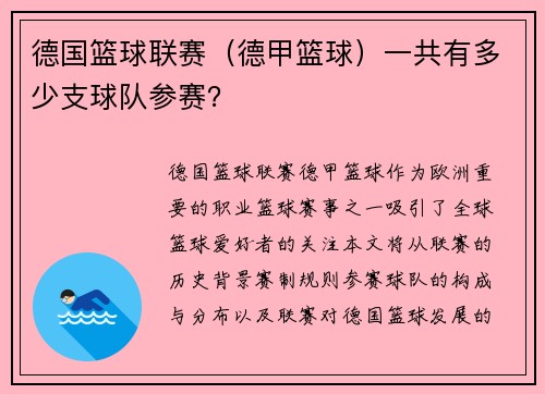 德国篮球联赛（德甲篮球）一共有多少支球队参赛？